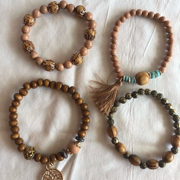 Four Wooden Beaded Hallow Tree Of Life Bracelets - Picture 8 of 8